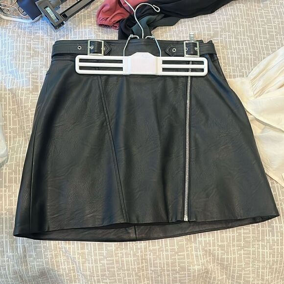 Topshop Dresses & Skirts - Top shop faux leather biker buckle mini skirt